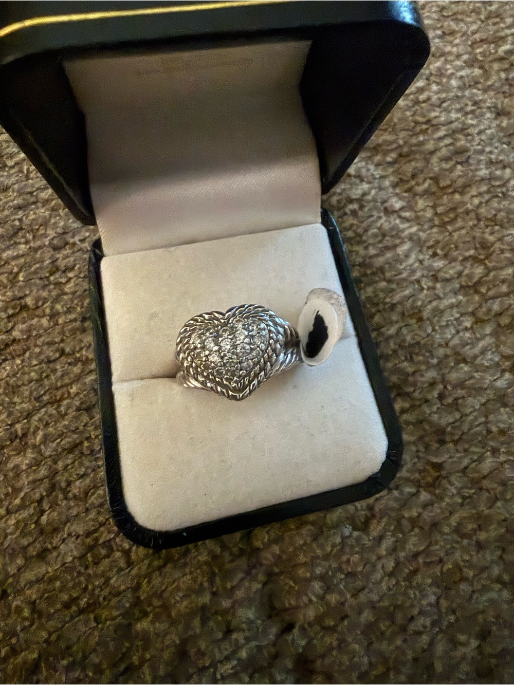 Judith Ripka Sterling Silver Pavé Diamonique Heart Ring Size 6